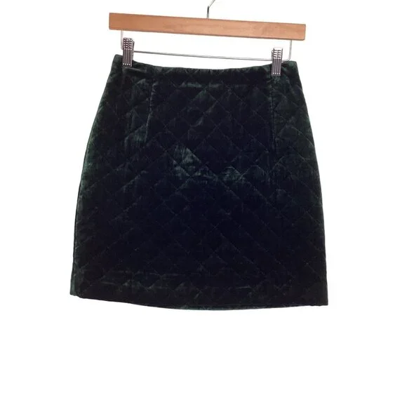 Sandro Quilted Skirt Size 2 Quilted Green Velvet Mini Viscose & Silk Blend - Picture 4 of 12